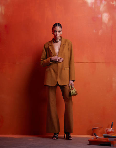 ASOS DESIGN - Oversized elegante co-ord set van suedette met blazer en broek in roestbruin - view 1