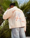 [ASOS DESIGN] ASOS DESIGN oversized embroidered harrington jacket in ecru-White XS Ecru
