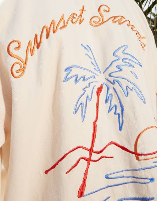 ASOS DESIGN oversized embroidered harrington jacket in ecru