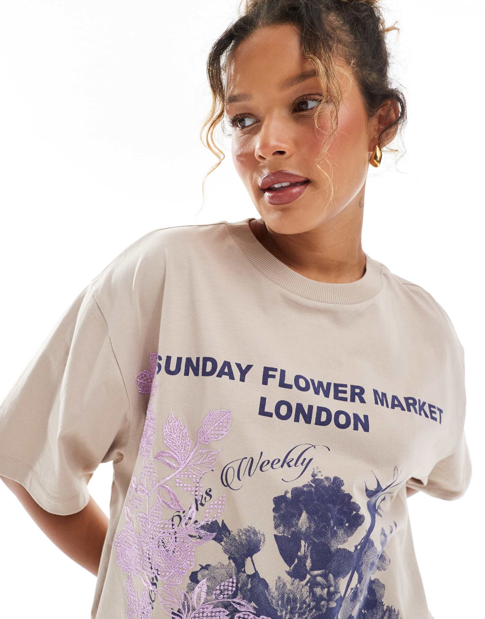 asos design oversized embroidered t-shirt with flower market graphic