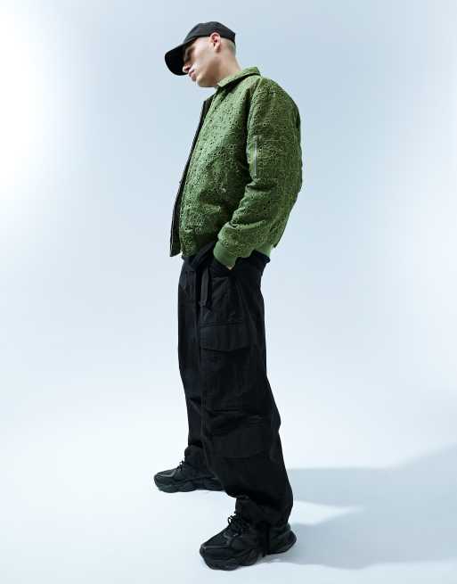 ASOS DESIGN oversized embroidery bomber jacket in khaki | ASOS