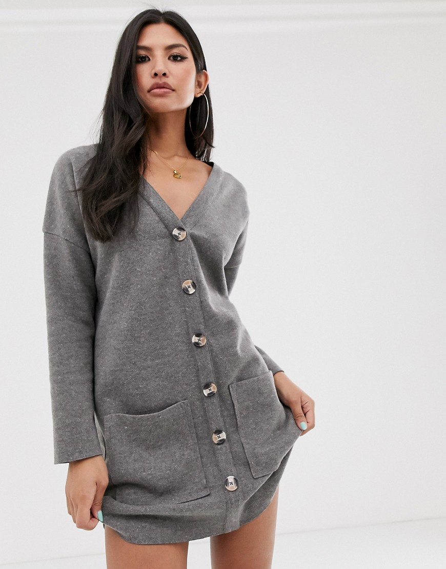 ASOS DESIGN - Oversized extra zachte jurk met knopen in gemêleerd grijs