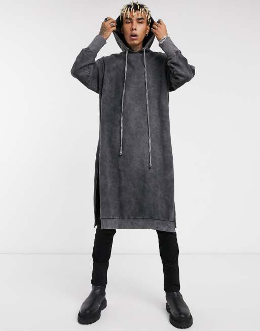 ASOS DESIGN oversized extreme longline hoodie in washed black