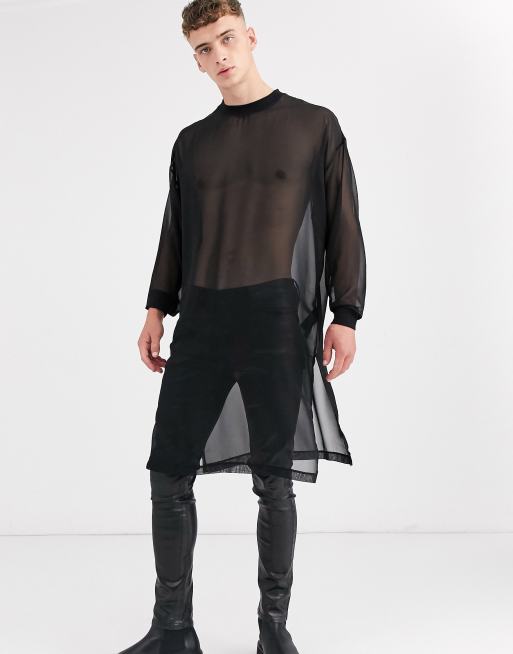 Asos Design Oversized Extreme Longline Long Sleeve T Shirt With Side Splits In Woven Fabric Asos 1380