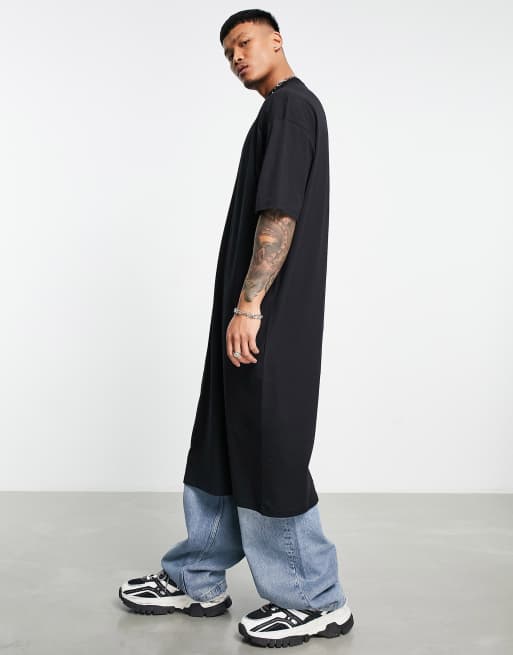 ASOS DESIGN oversized extreme longline T shirt in black