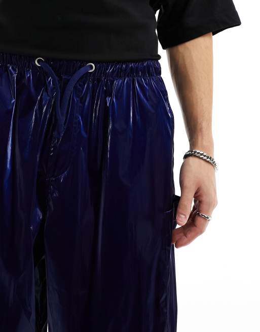 ASOS DESIGN - Oversized faldskærms-cargobukser i metalfarvet blå, 5 af 5