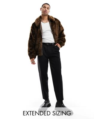 Asos Design Oversized Faux Fur Bomber Jacket In Brown