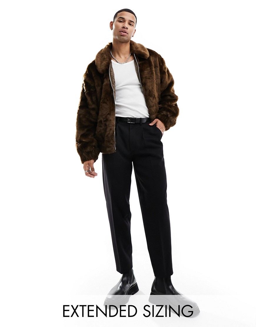 ASOS DESIGN oversized faux fur bomber jacket in brown