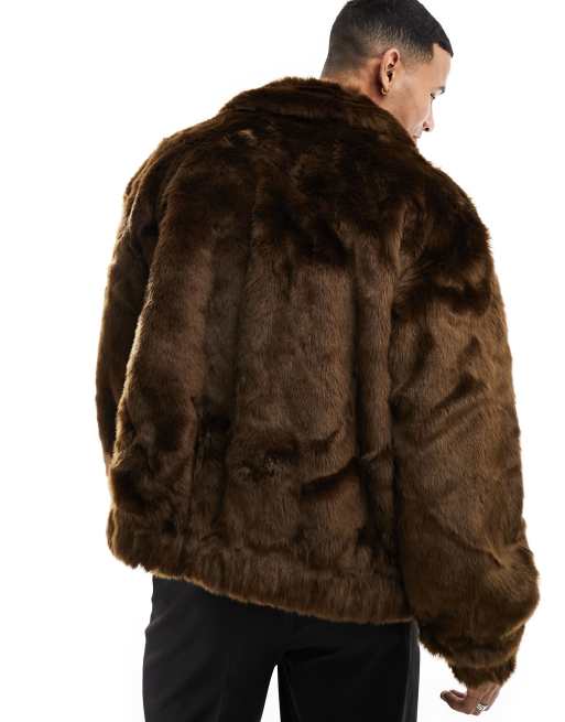 Men's Mink Fur Bomber Jacket with Full Skin Mink Hooded Fur Jacket (Brown,  S) at  Men's Clothing store