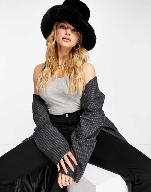 ASOS DESIGN oversized faux fur bucket hat in black, 2 of 4