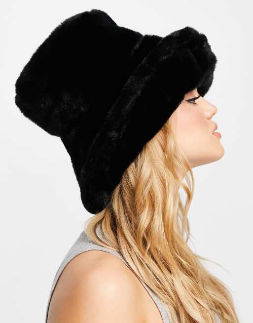 ASOS DESIGN oversized faux fur bucket hat in tobacco