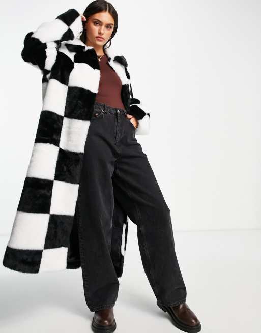 OVERSIZE CHECKERED FALSE FUR COAT W/ BELT - Shop Untitled NYC