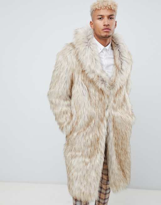 ASOS DESIGN oversized faux fur coat in stone