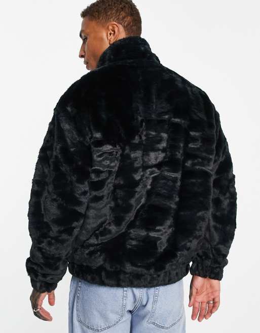 ASOS DESIGN oversized faux fur hoodie in black