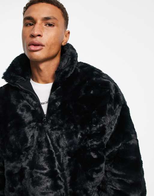 ASOS DESIGN oversized hoodie in black faux fur