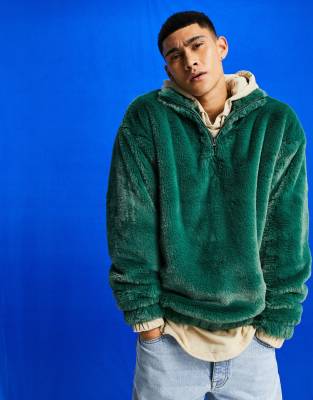 Urban Outfitters Deep Green Faux Fur Hoodie Sweatshirt