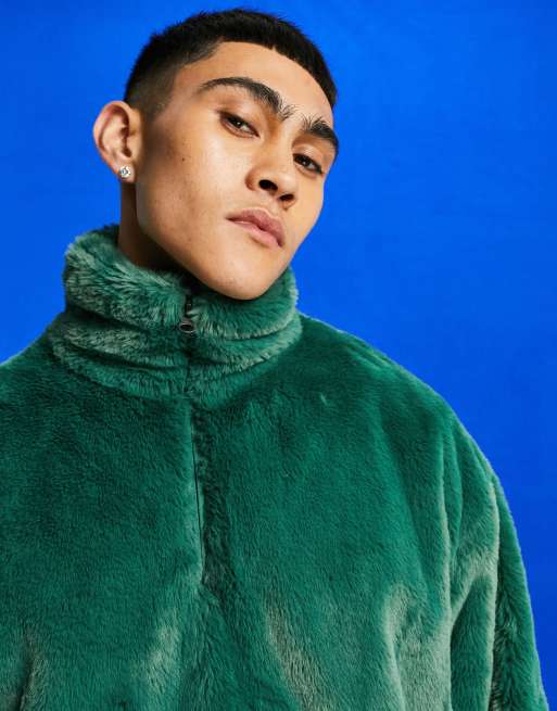 ASOS DESIGN oversized hoodie In green faux fur