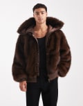 [ASOS DESIGN] ASOS DESIGN oversized faux fur hooded jacket in brown XS BROWN