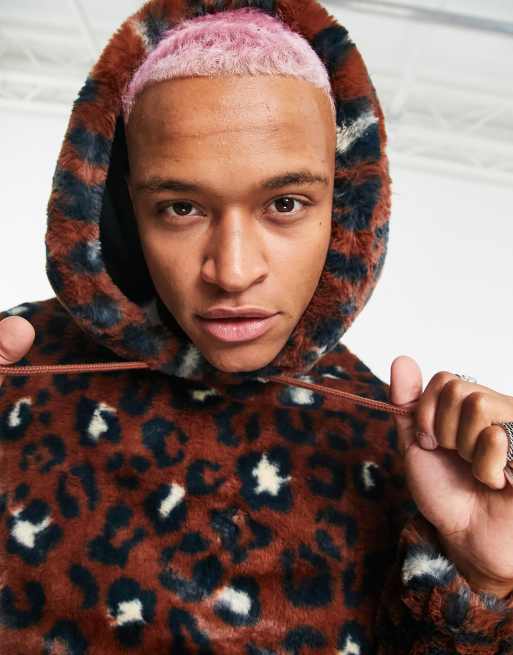 ASOS DESIGN oversized faux fur hoodie in all-over leopard print | ASOS