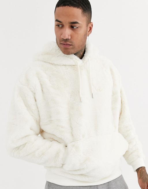 ASOS DESIGN oversized faux fur hoodie in beige