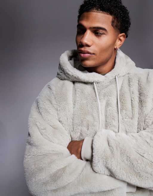 ASOS DESIGN oversized faux fur hoodie in beige