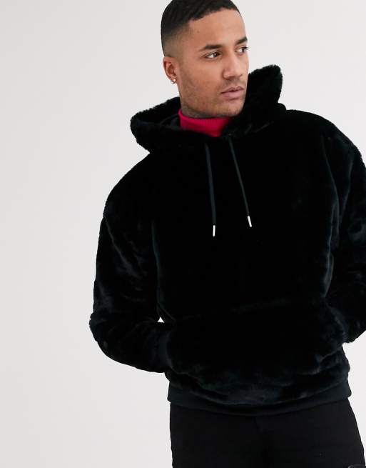 Black hotsell fur hoodie