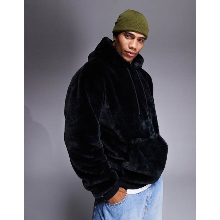 ASOS DESIGN oversized faux fur hoodie in black ASOS