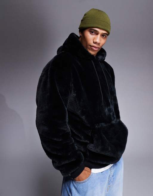 Faux fur hoodie black on sale