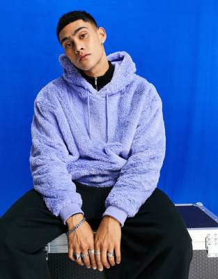 Asos Design Oversized Faux Fur Hoodie In Bright Lilac-purple | ModeSens
