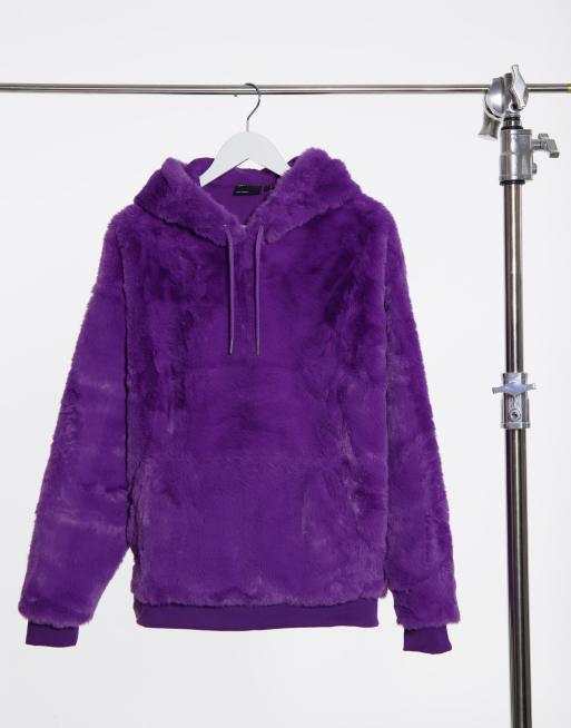 ASOS DESIGN oversized faux fur hoodie in bright purple