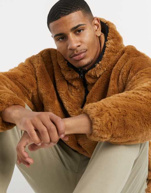 ASOS Oversized Faux Fur Hoodie in Black for Men