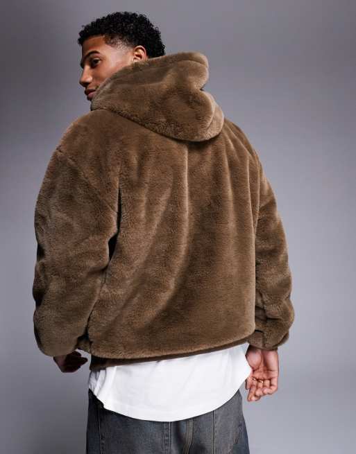 Brown furry hoodie on sale