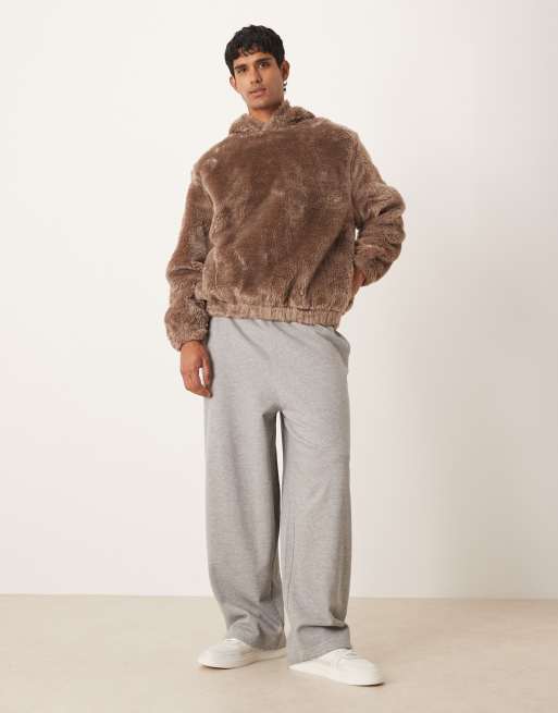 ASOS DESIGN oversized faux fur hoodie in brown