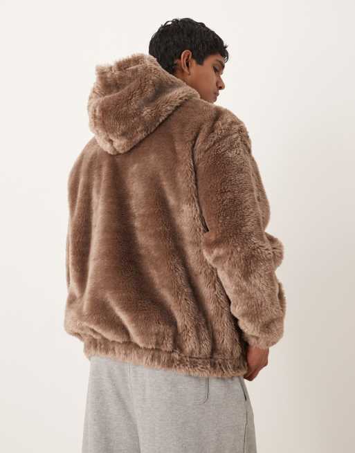 ASOS DESIGN oversized faux fur hoodie in brown