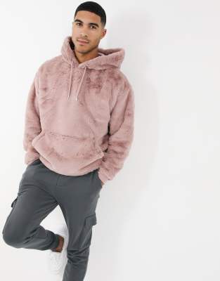 Faux fur hoodie pink online