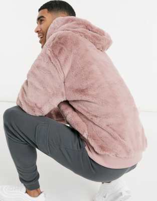 faux fur pink hoodie