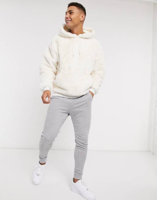 ASOS DESIGN oversized faux fur hoodie and sweatpants set in pink