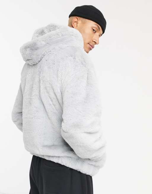 ASOS DESIGN oversized faux fur hoodie in black