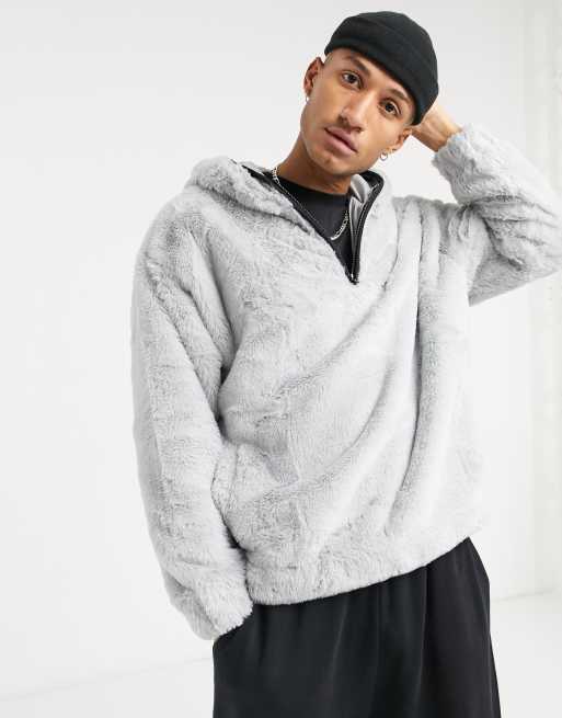 ASOS DESIGN oversized faux fur hoodie in black