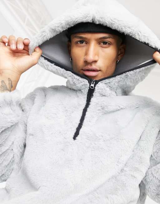 Grey on sale fur hoodie