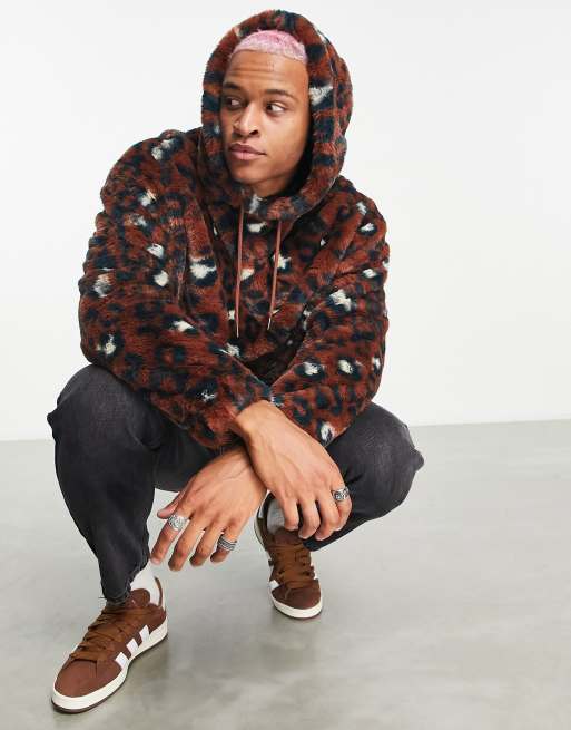ASOS DESIGN oversized faux fur hoodie in leopard all over print | ASOS