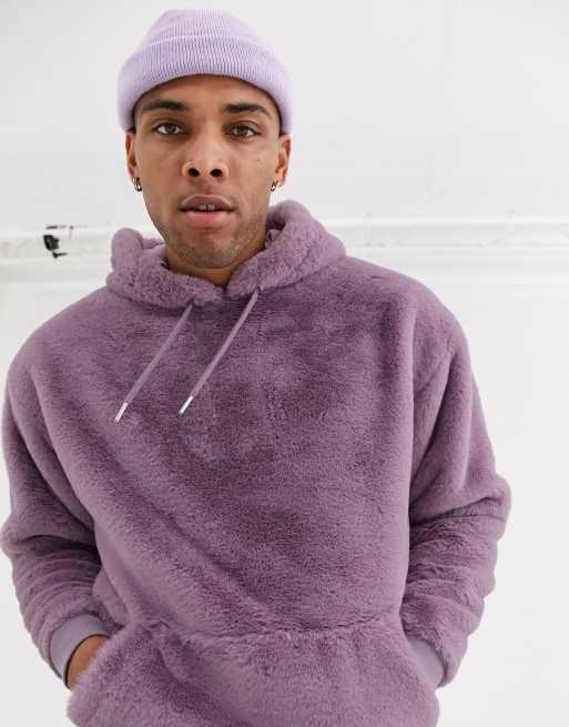 ASOS DESIGN oversized faux fur hoodie in lilac