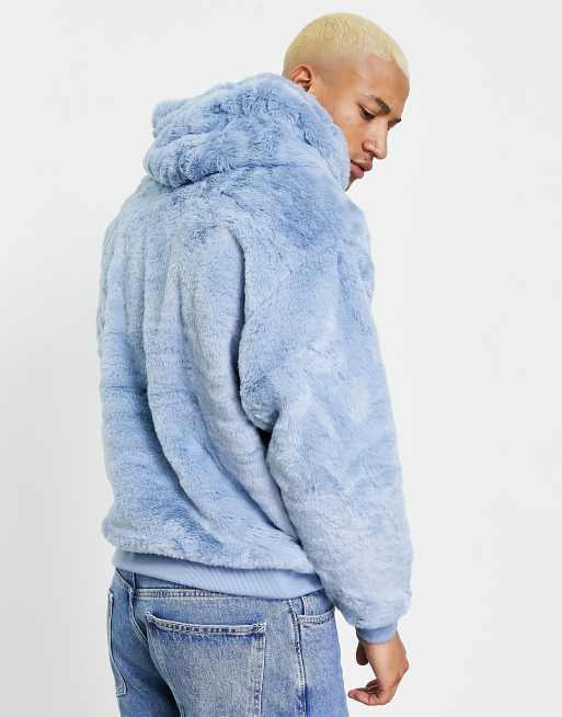 ASOS DESIGN oversized faux fur hoodie in pastel blue