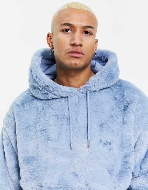 Blue hoodie with 2025 white fur hood