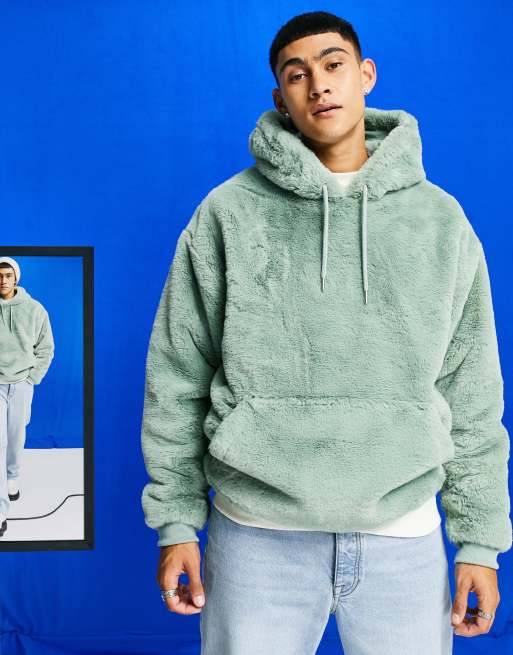 ASOS DESIGN oversized hoodie In green faux fur