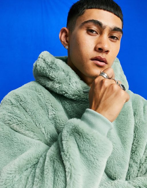 ASOS DESIGN oversized hoodie In green faux fur