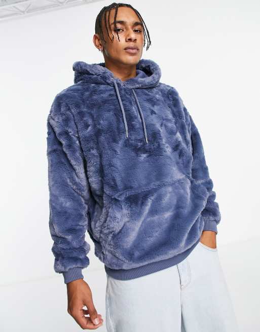 ASOS DESIGN oversized faux fur hoodie in washed blue | ASOS