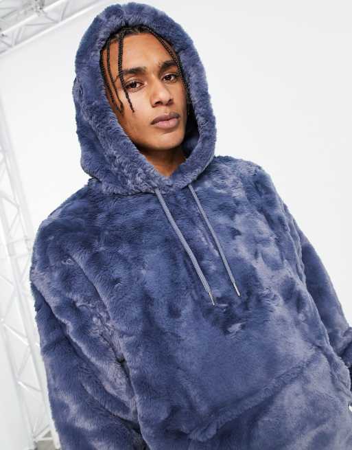 ASOS DESIGN oversized faux fur hoodie in washed blue ASOS