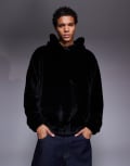 [ASOS DESIGN] ASOS DESIGN oversized faux fur hoodie with side entry pockets in black XS BLACK