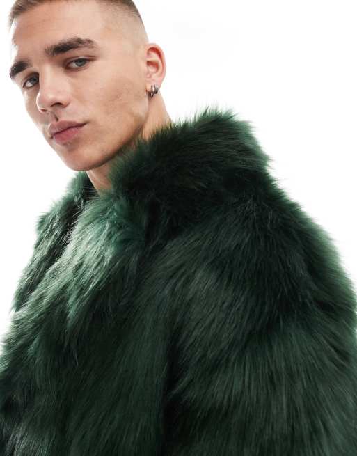 ASOS DESIGN oversized faux fur jacket in green